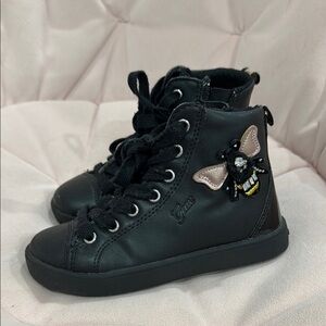 Black Kids Shoes with Bee Embroidery